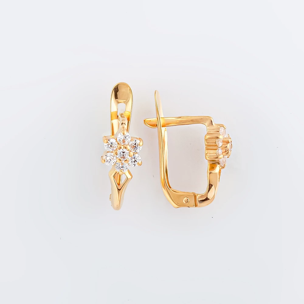 Серьги с фианитом из красного золота 585 пробы