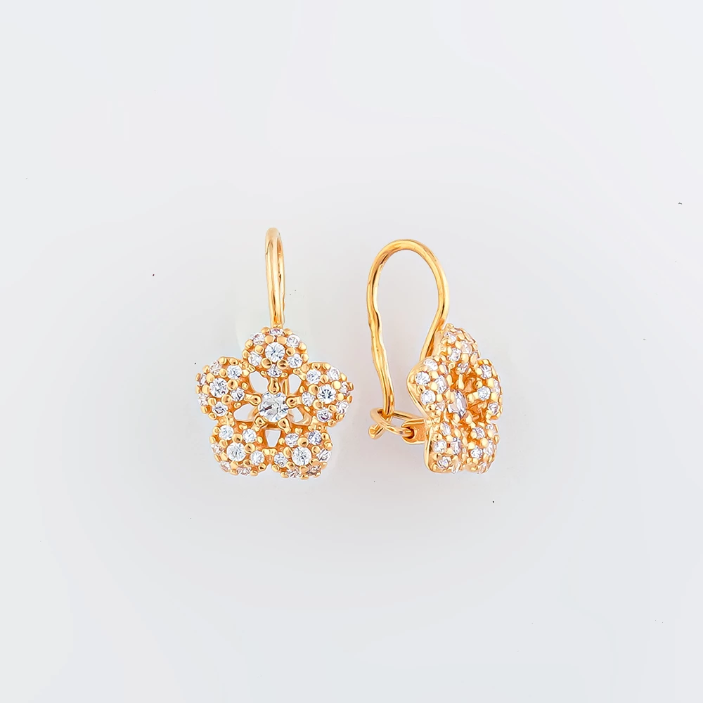 Серьги с фианитом из красного золота 585 пробы