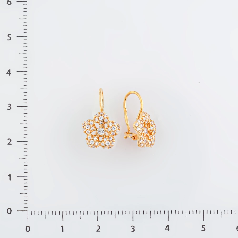 Серьги с фианитом из красного золота 585 пробы