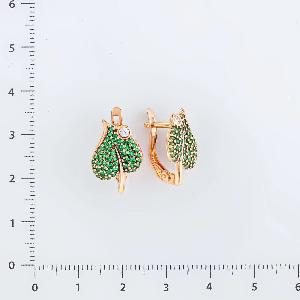 Серьги с фианитом из красного золота 585 пробы