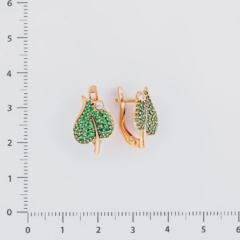 Серьги с фианитом из красного золота 585 пробы