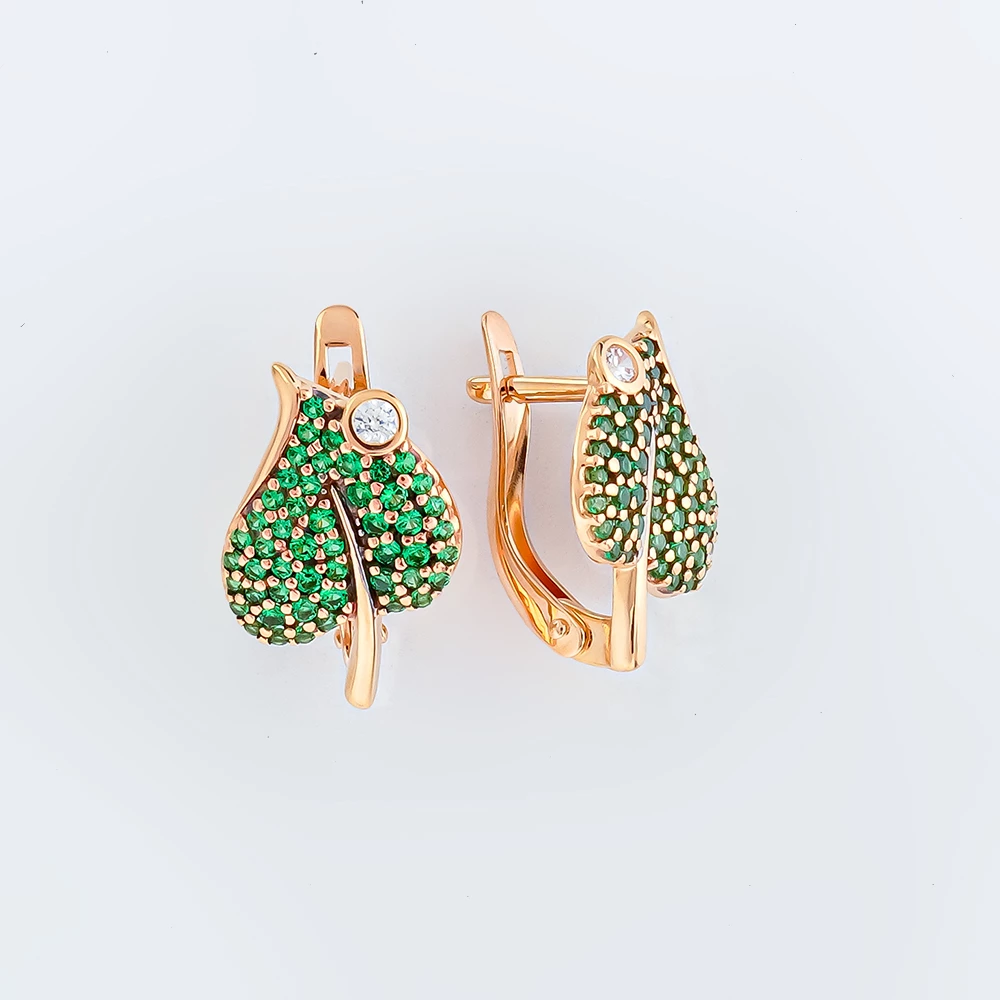 Серьги с фианитом из красного золота 585 пробы