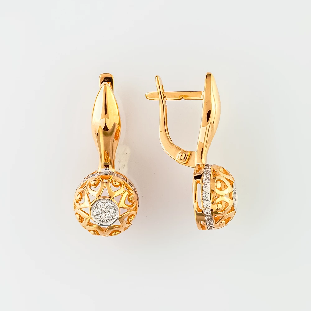 Серьги с фианитом из красного золота 585 пробы