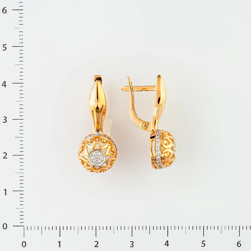 Серьги с фианитом из красного золота 585 пробы