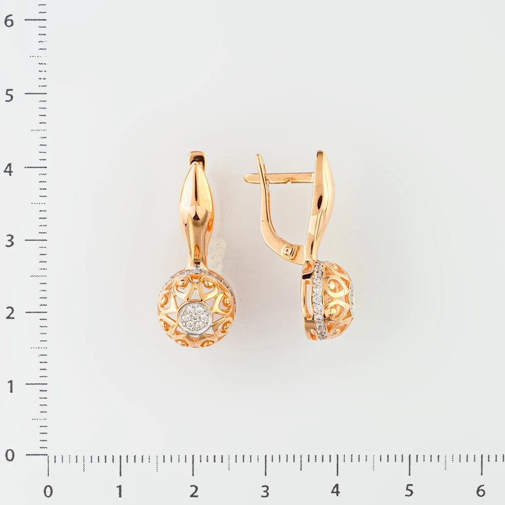 Серьги с фианитом из красного золота 585 пробы