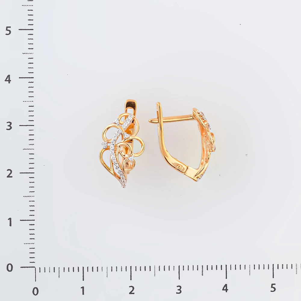 Серьги с фианитом из красного золота 585 пробы