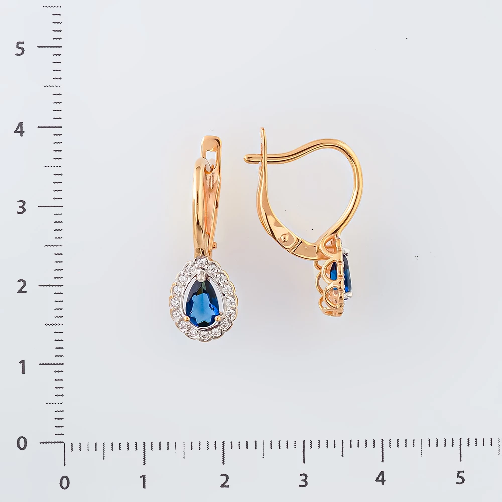 Серьги с сапфиром синтетическим из красного золота 585 пробы