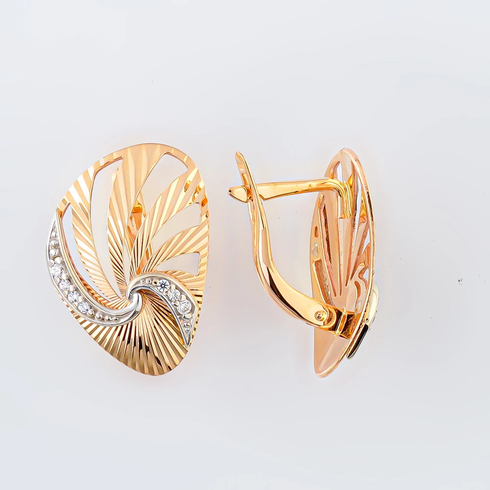 Серьги с фианитом из красного золота 585 пробы