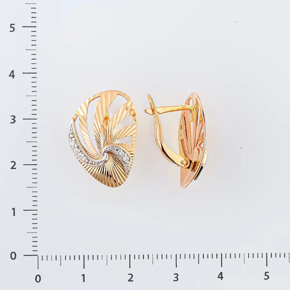 Серьги с фианитом из красного золота 585 пробы