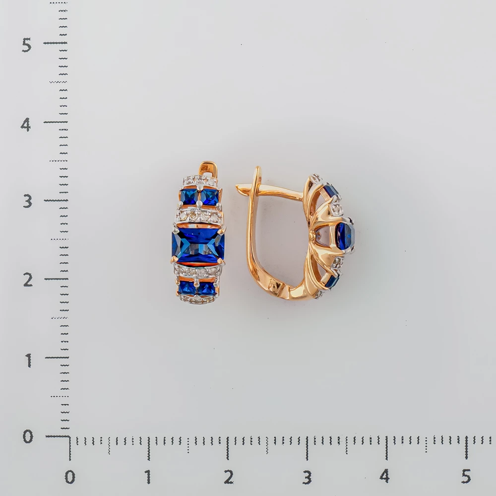 Серьги с сапфиром синтетическим из красного золота 585 пробы