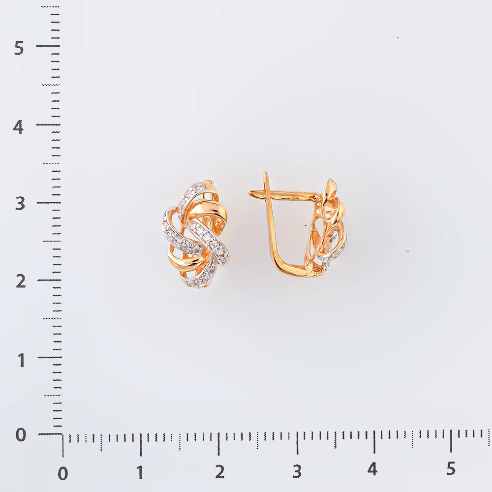 Серьги с фианитом из красного золота 585 пробы