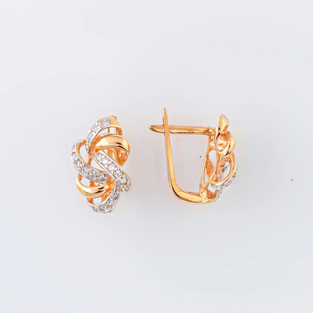 Серьги с фианитом из красного золота 585 пробы