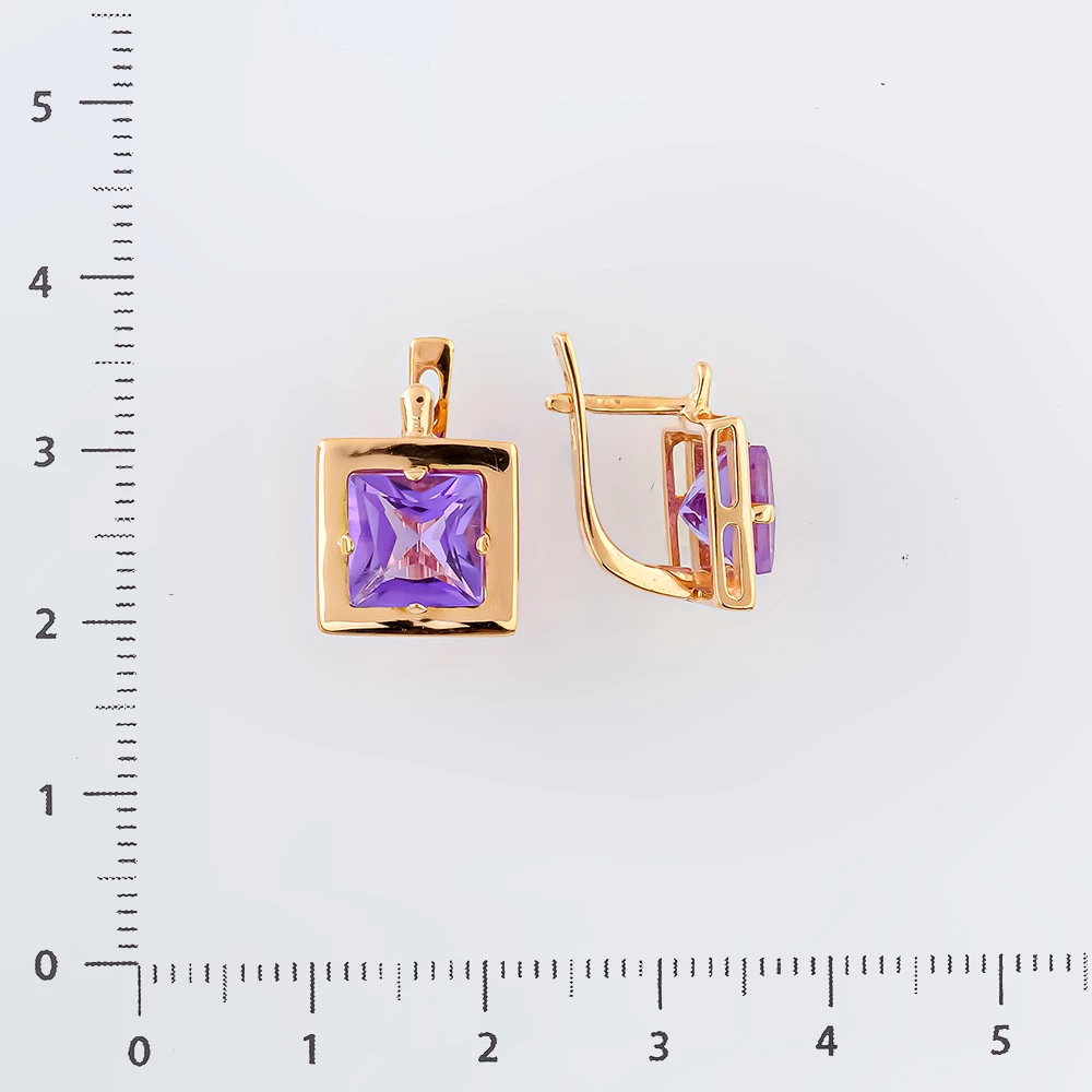 Серьги с аметистом из красного золота 585 пробы