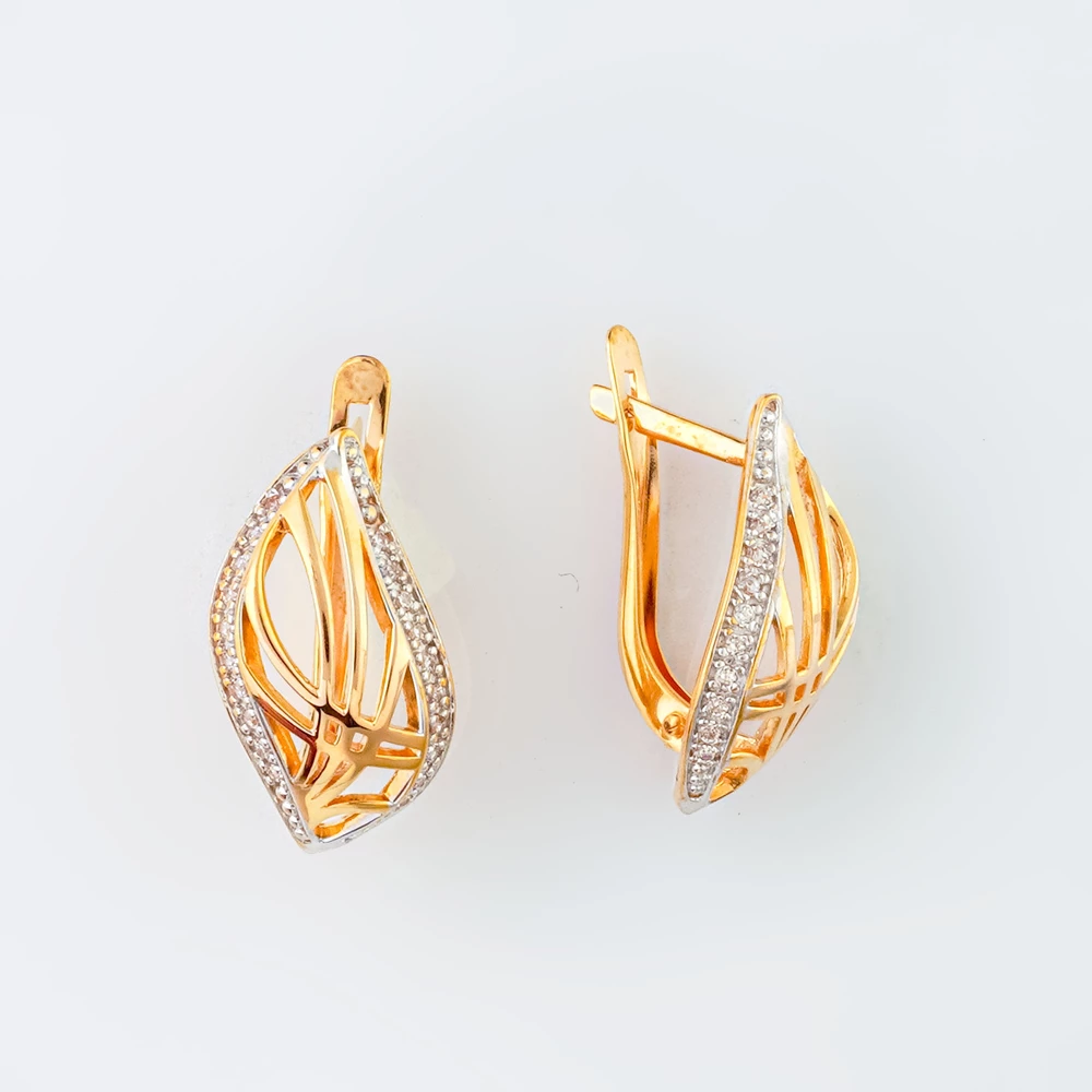 Серьги с фианитом из красного золота 585 пробы