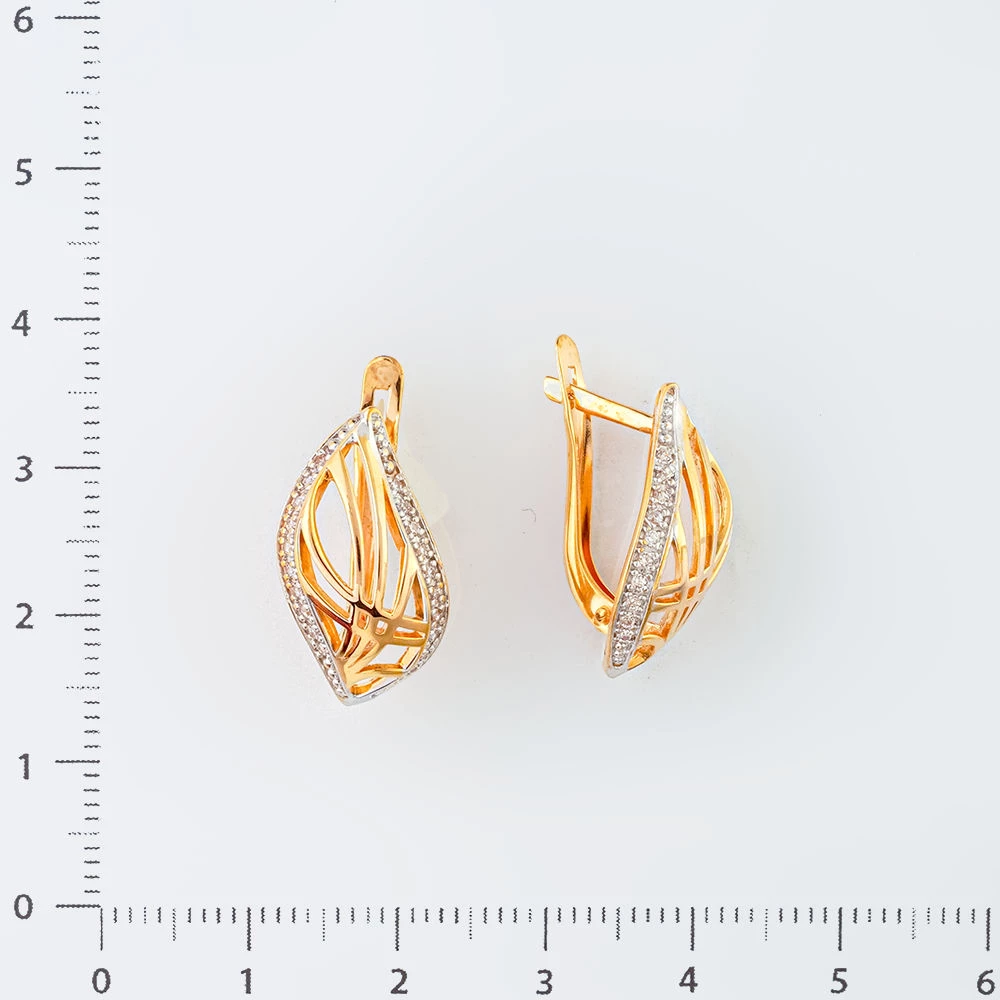 Серьги с фианитом из красного золота 585 пробы