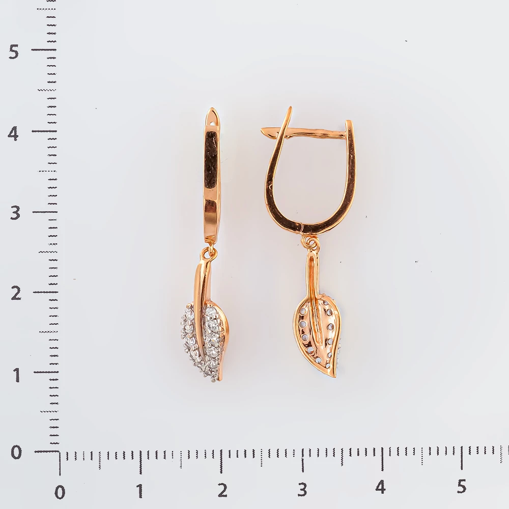 Серьги с фианитом из красного золота 585 пробы