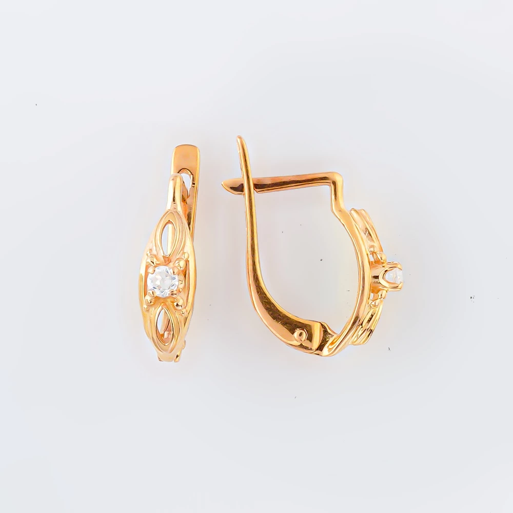 Серьги с фианитом из красного золота 585 пробы