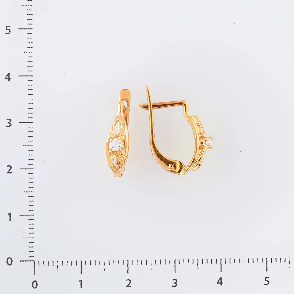 Серьги с фианитом из красного золота 585 пробы
