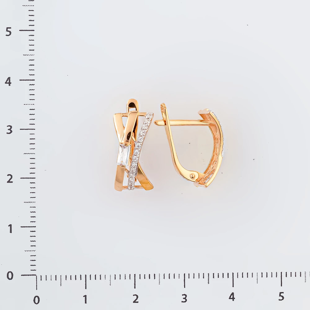 Серьги с фианитом из красного золота 585 пробы