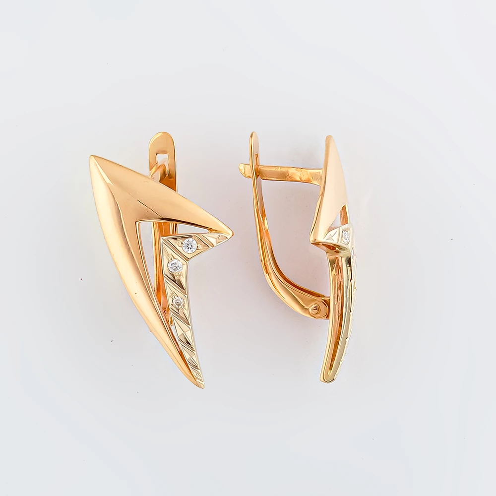 Серьги с бриллиантом из красного золота 585 пробы