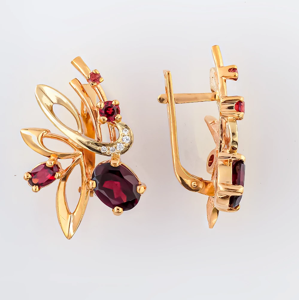 Серьги с гранатом из красного золота 585 пробы