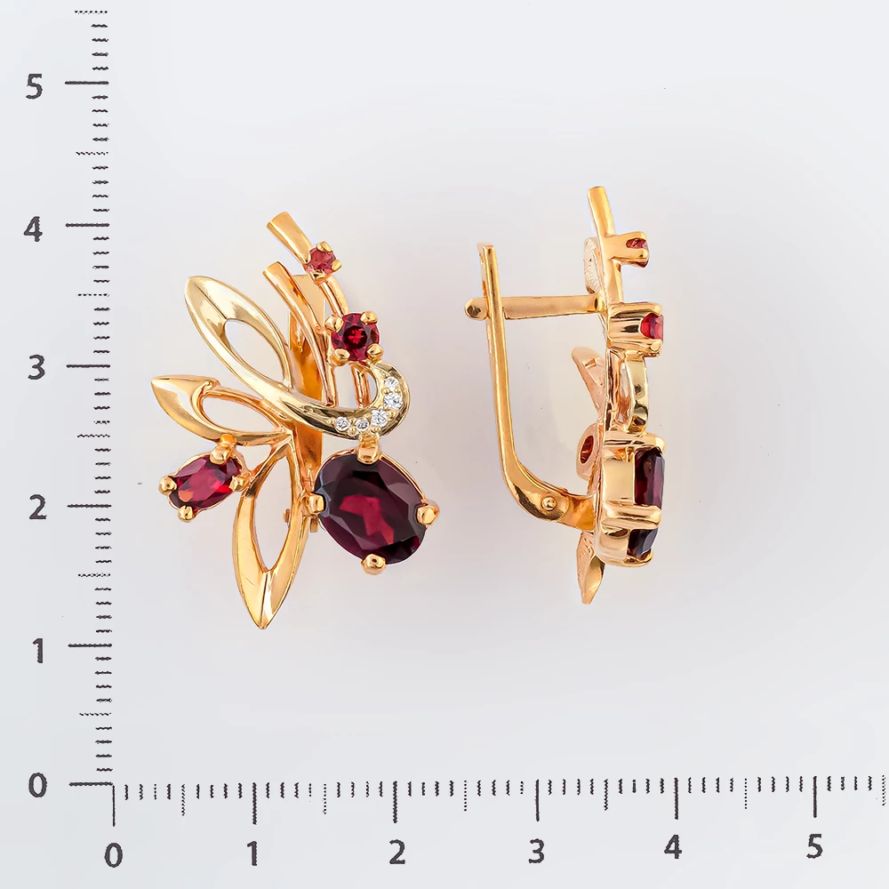 Серьги с гранатом из красного золота 585 пробы