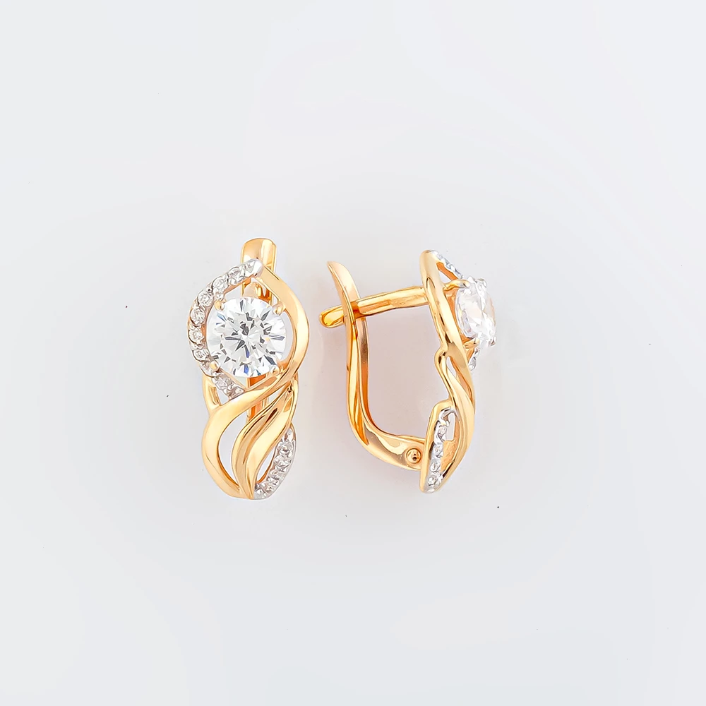 Серьги с фианитом из красного золота 585 пробы
