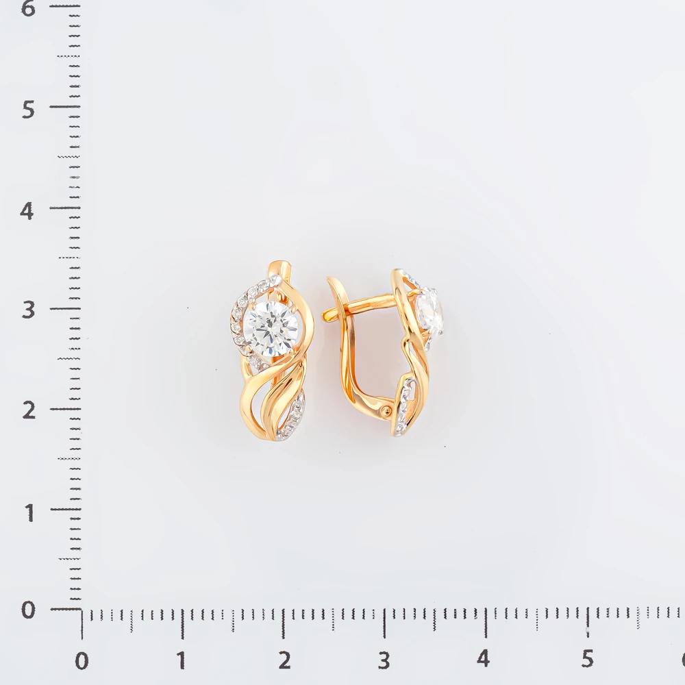 Серьги с фианитом из красного золота 585 пробы