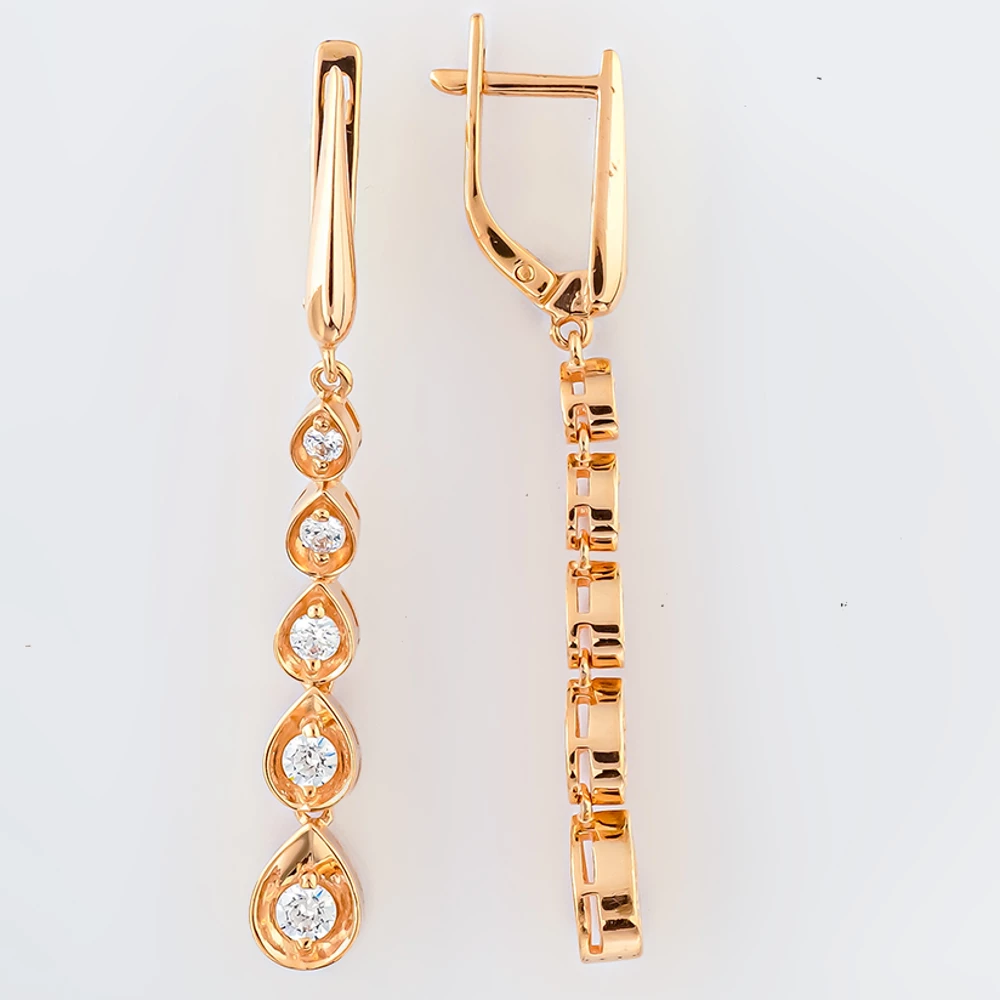 Серьги с фианитом из красного золота 585 пробы