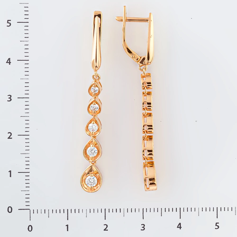 Серьги с фианитом из красного золота 585 пробы