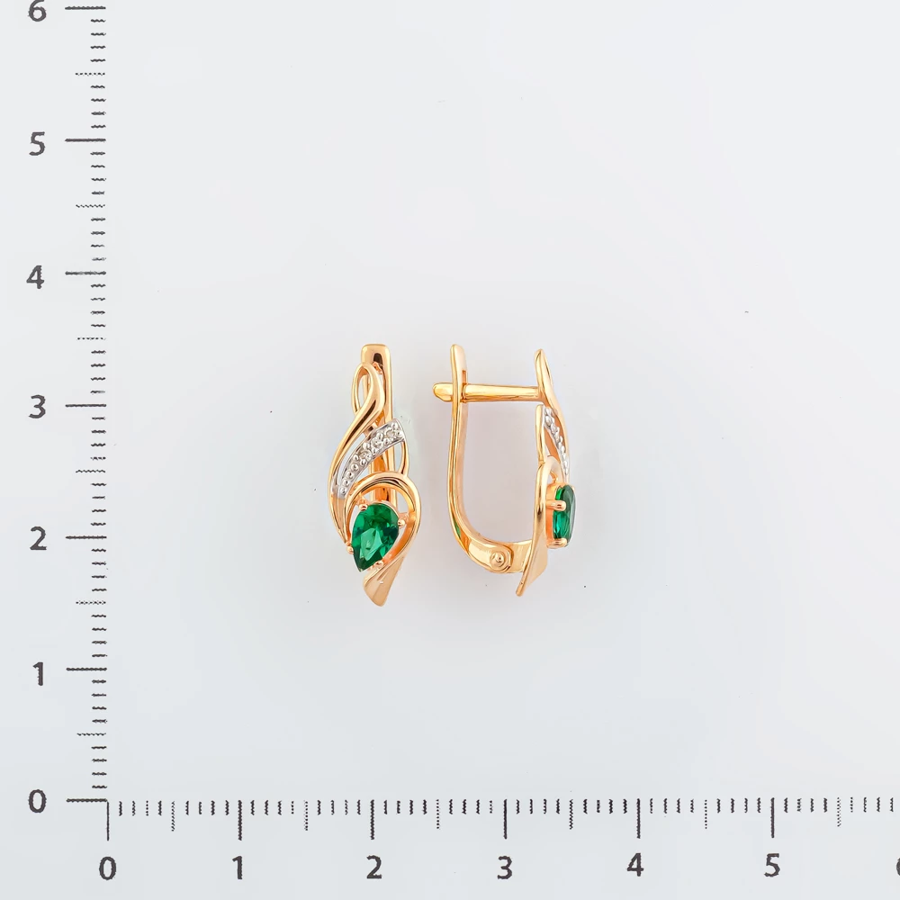 Серьги с изумрудом синтетическим из красного золота 585 пробы