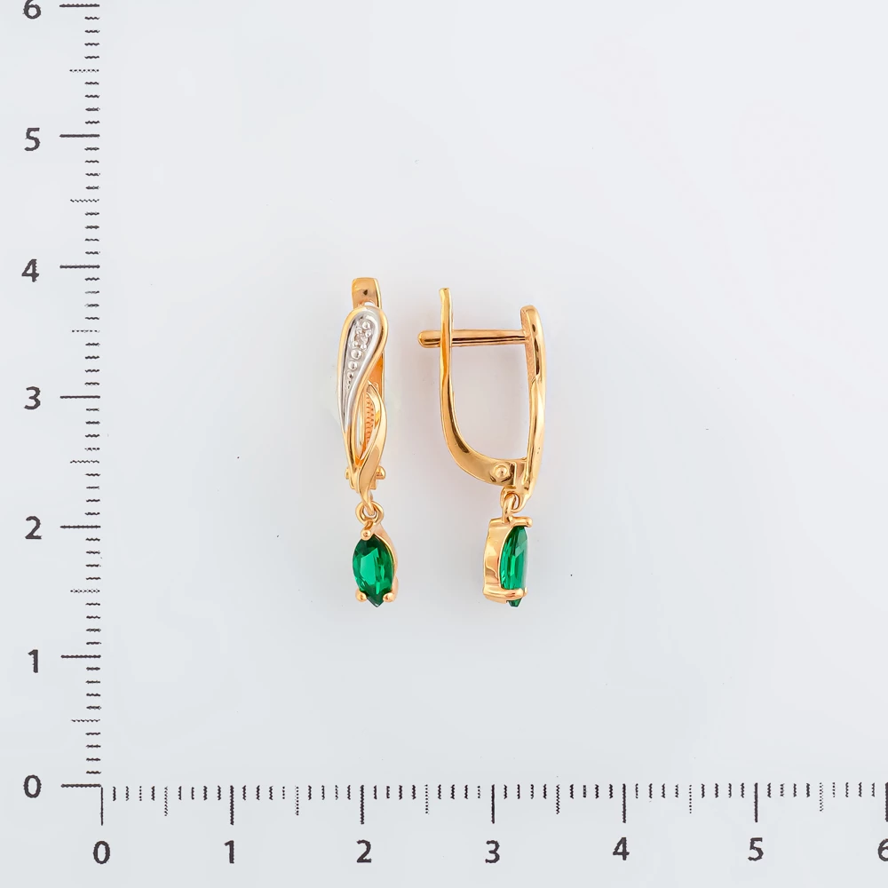Серьги с изумрудом синтетическим из красного золота 585 пробы