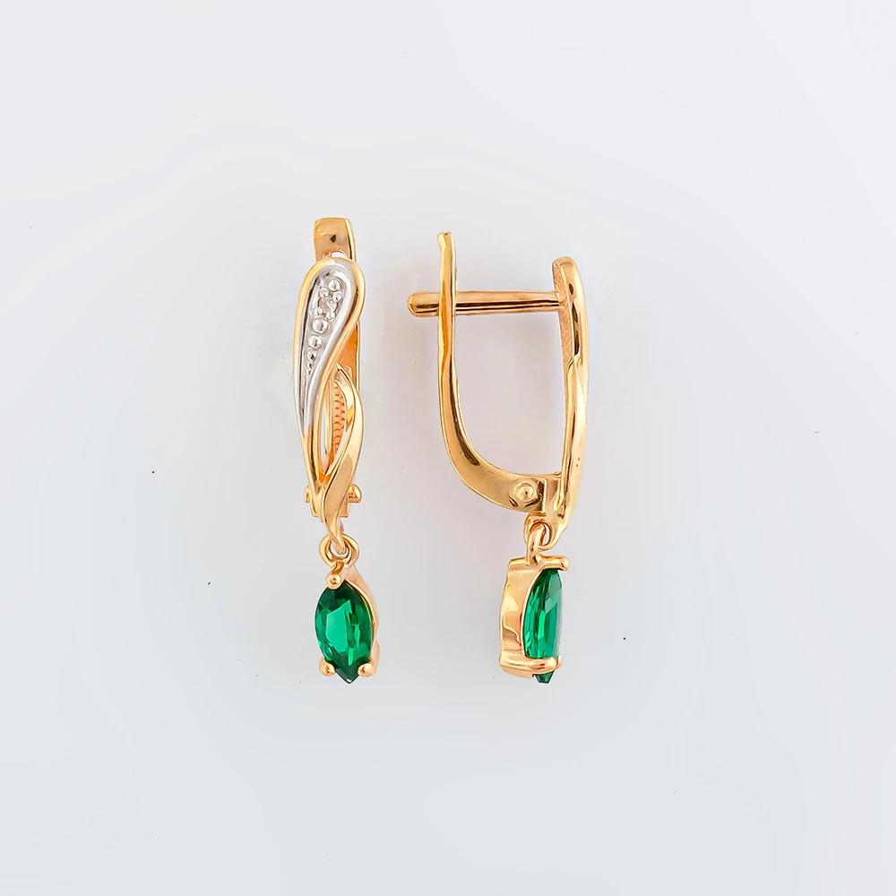 Серьги с изумрудом синтетическим из красного золота 585 пробы