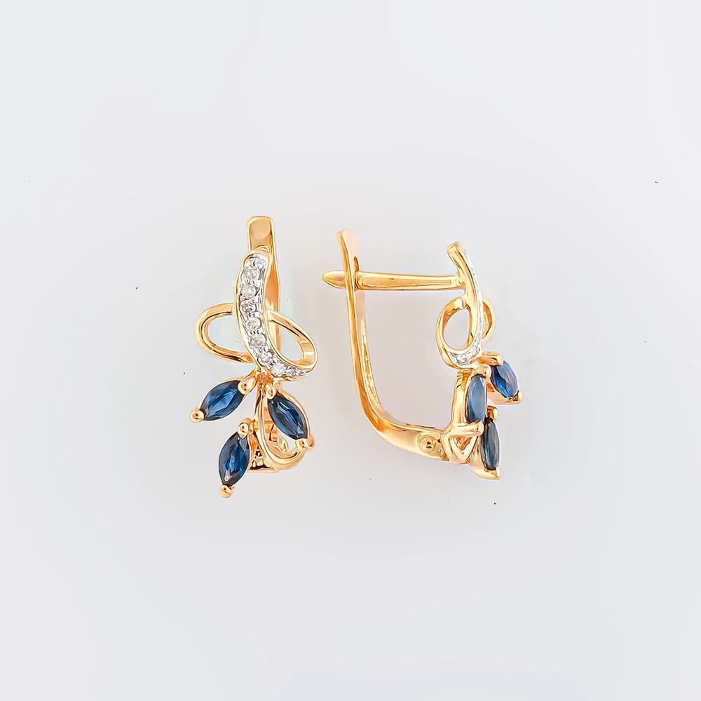 Серьги с сапфиром из красного золота 585 пробы