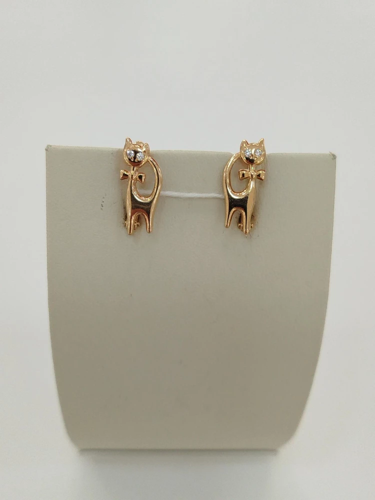 Серьги с фианитом из красного золота 585 пробы