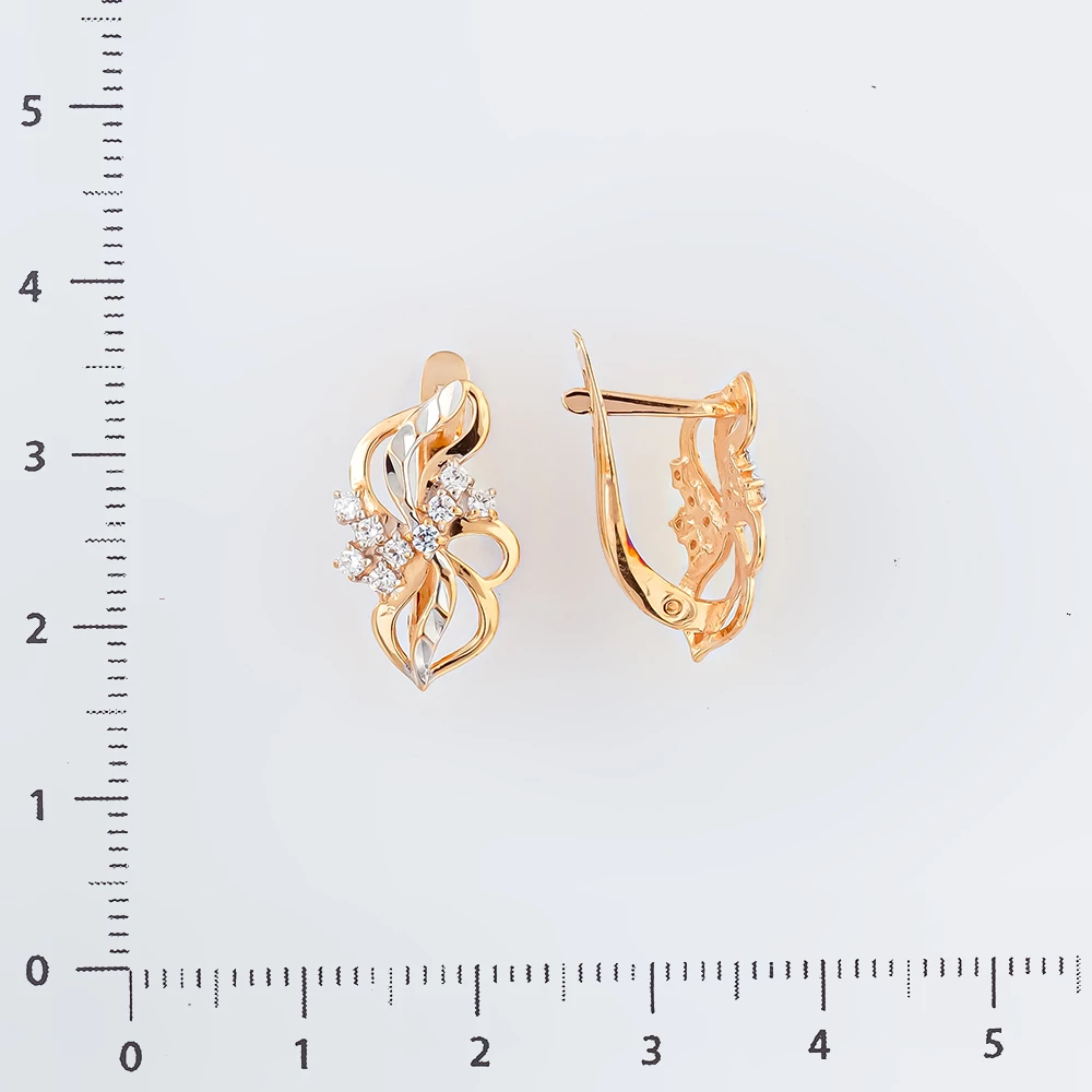 Серьги с фианитом из красного золота 585 пробы