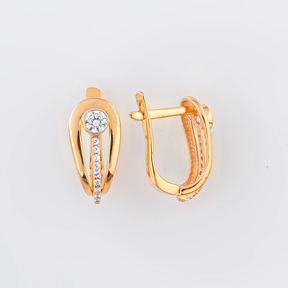 Серьги с фианитом из красного золота 585 пробы