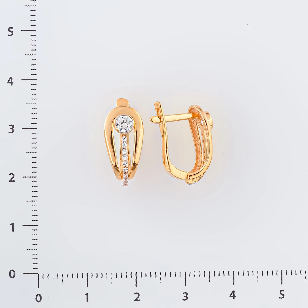 Серьги с фианитом из красного золота 585 пробы