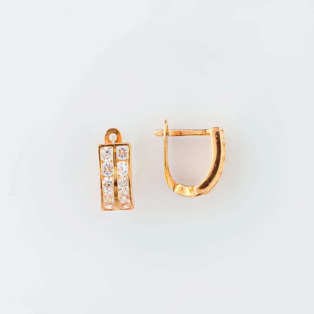 Серьги с фианитом из красного золота 585 пробы