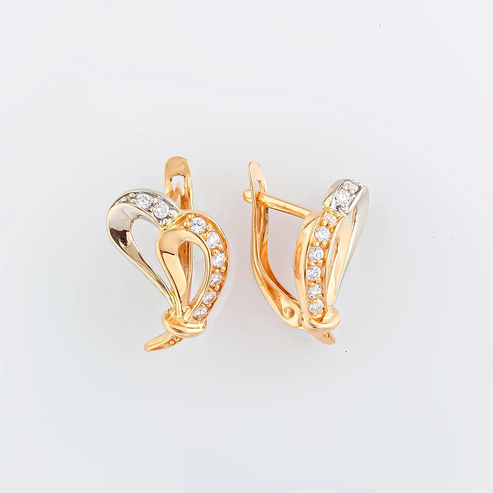 Серьги с фианитом из красного золота 585 пробы