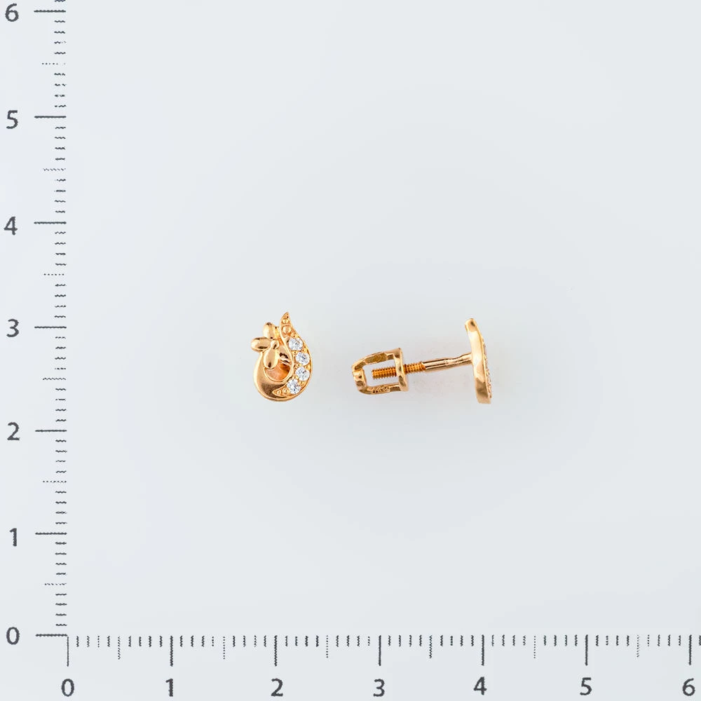 Серьги с фианитом из красного золота 585 пробы