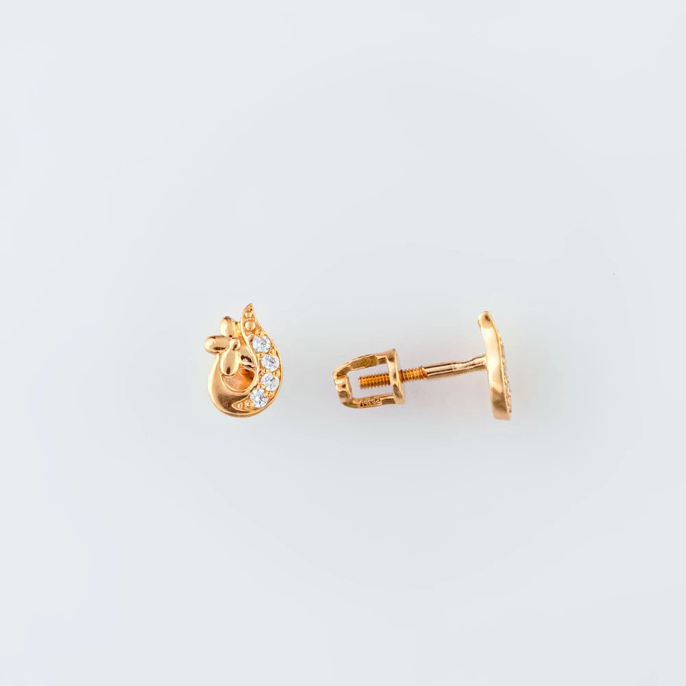 Серьги с фианитом из красного золота 585 пробы