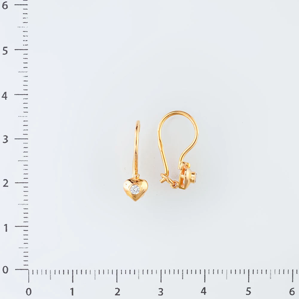 Серьги с фианитом из красного золота 585 пробы