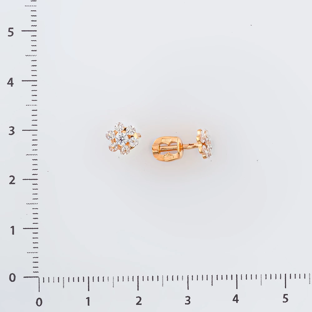 Серьги с фианитом из красного золота 585 пробы