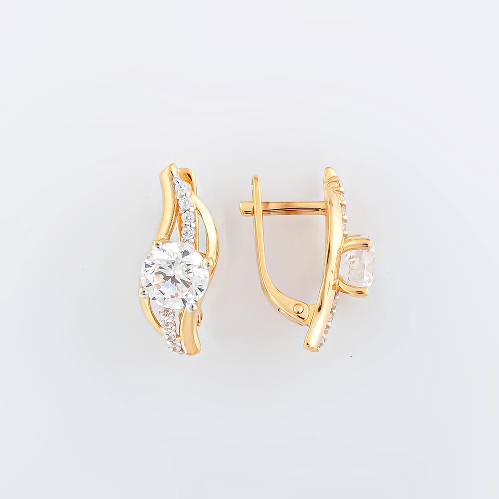 Серьги с фианитом из красного золота 585 пробы