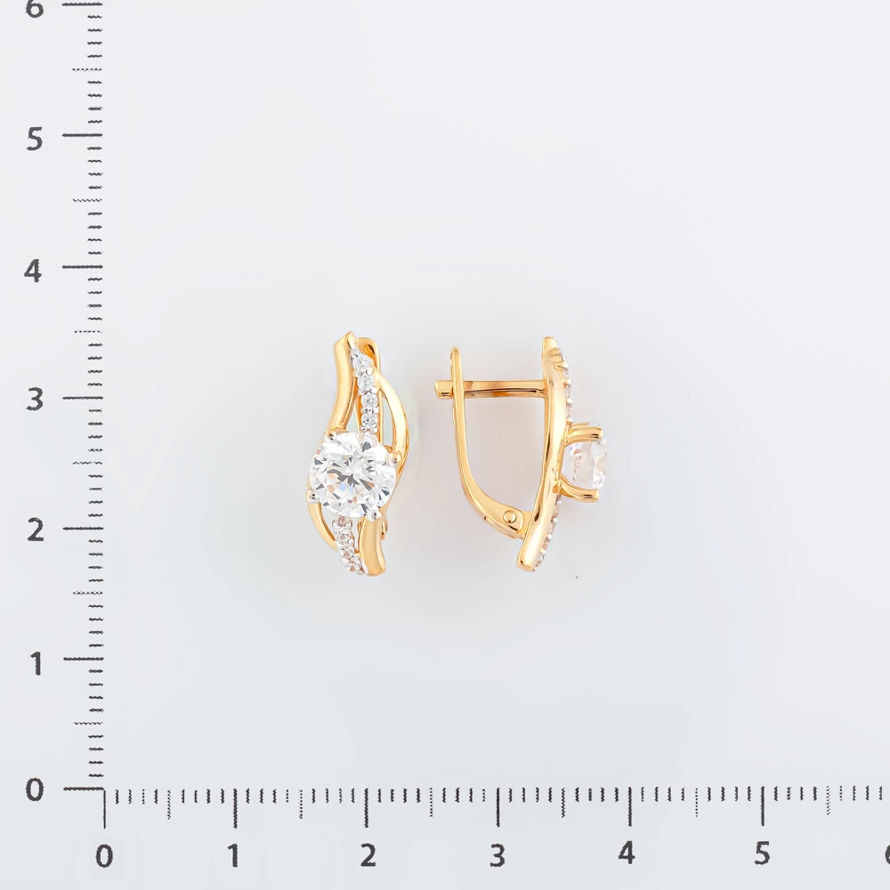 Серьги с фианитом из красного золота 585 пробы