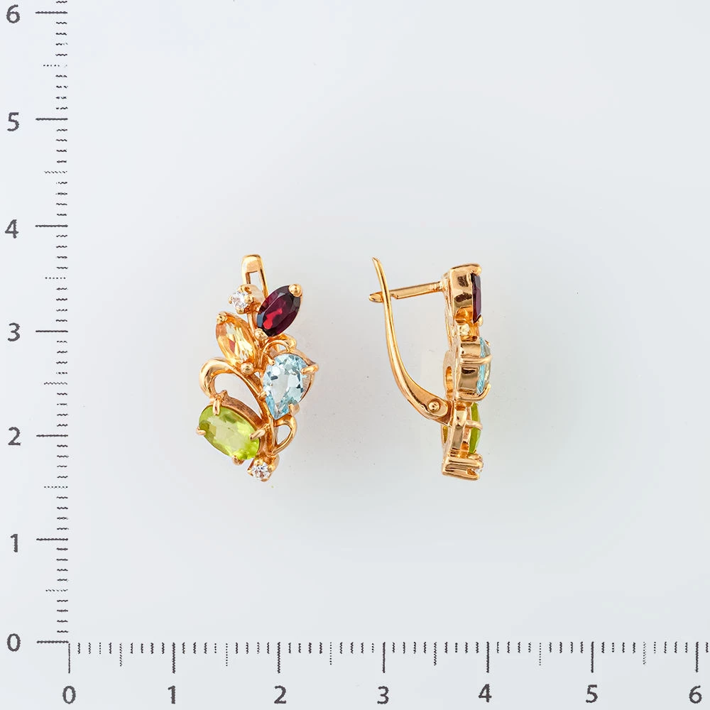 Серьги с хризолитом из красного золота 585 пробы