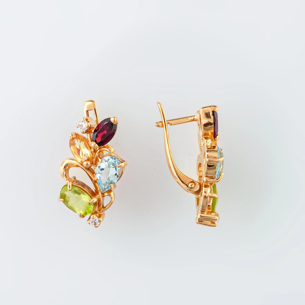 Серьги с хризолитом из красного золота 585 пробы