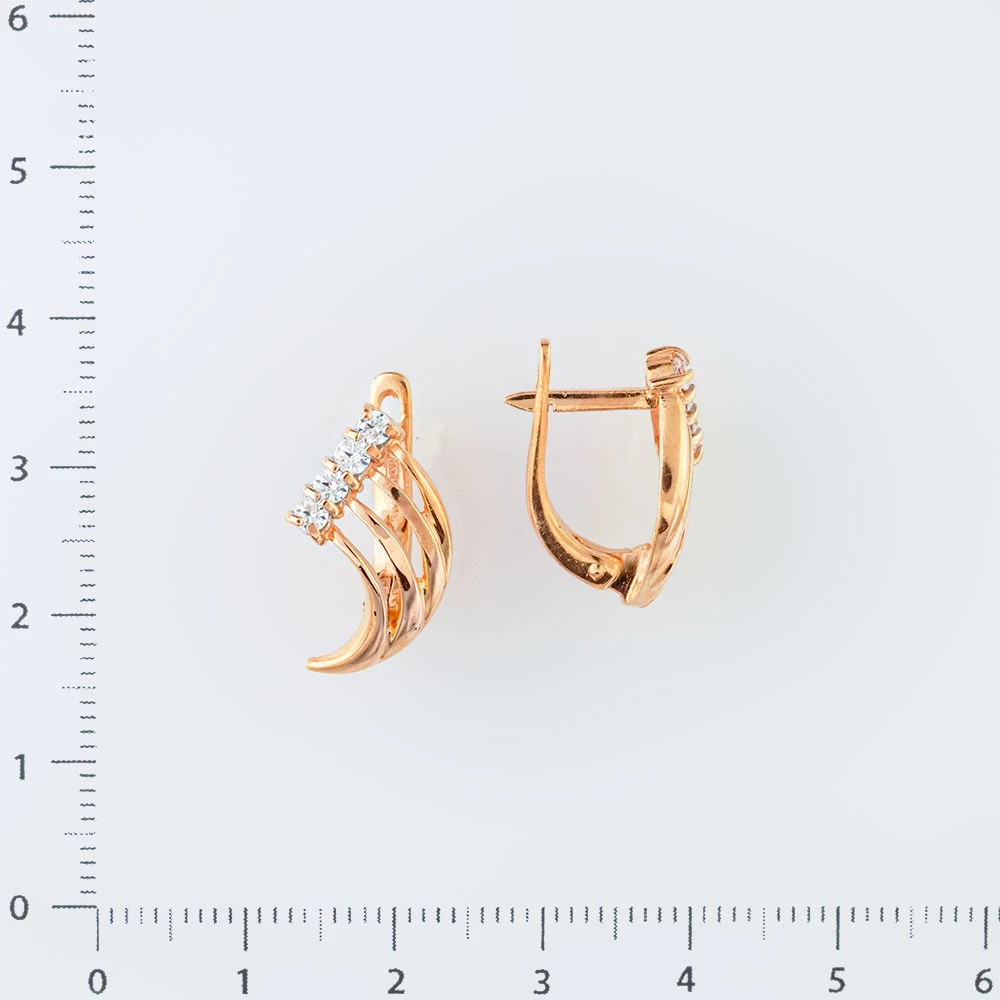 Серьги с фианитом из красного золота 585 пробы