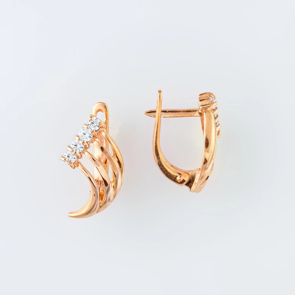 Серьги с фианитом из красного золота 585 пробы